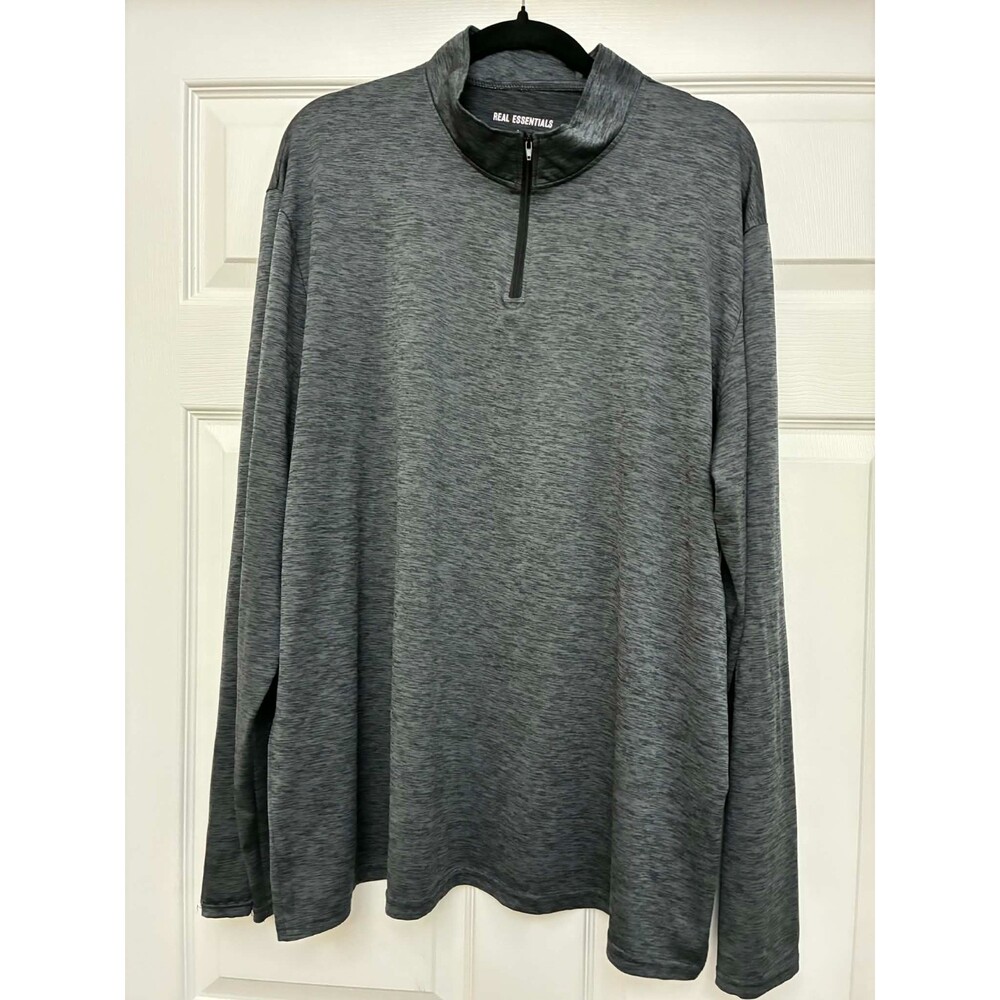 Real Essentials Men’s‎ Heather Gray Quarter Zip Pullover Long Sleeve Athletic L